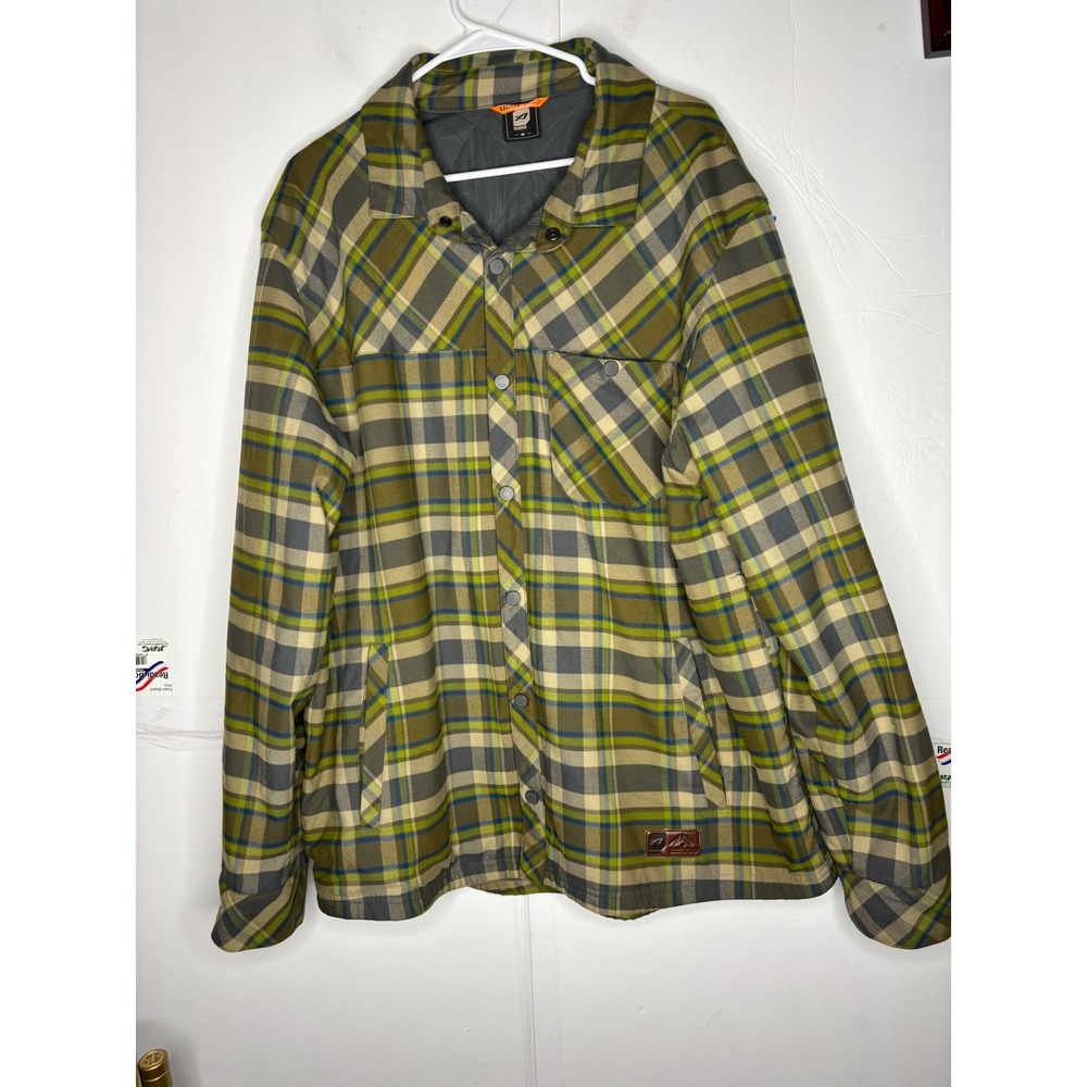 Orage Mens XXL Plaid Insulated Shirt Jacket Olive Green Quilted Shacket Snap